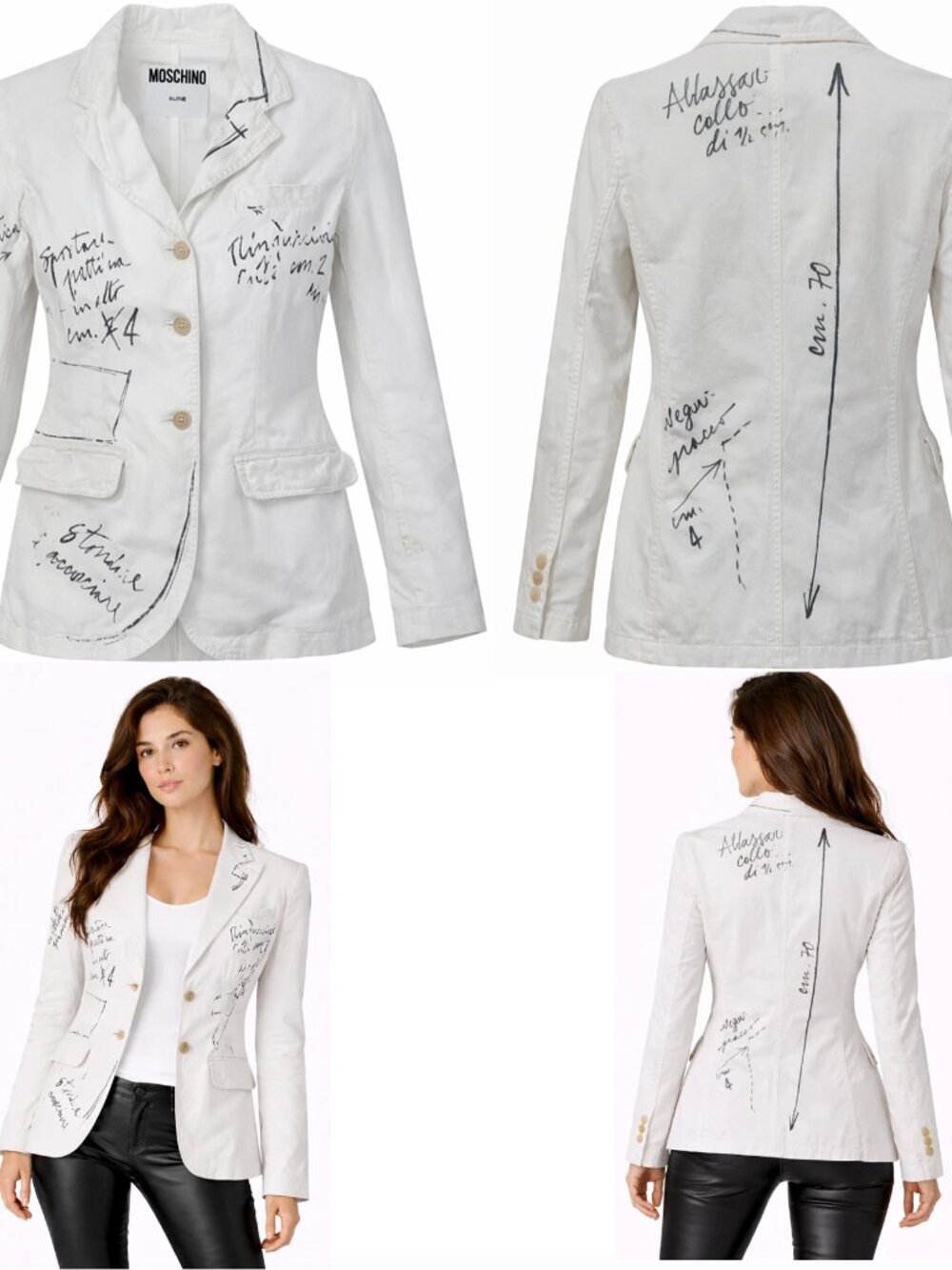 Moschino Jeans Trompe L'oeil White Sz USA 12 Italian Seamstress Notes Jacket